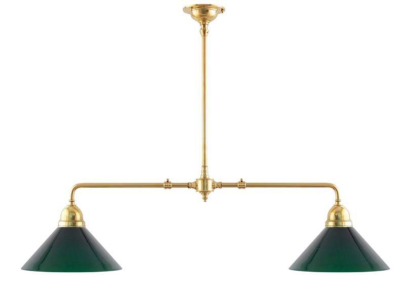 Loftslampe - Spillebordslampe messing, grønne skærme - 50 cm