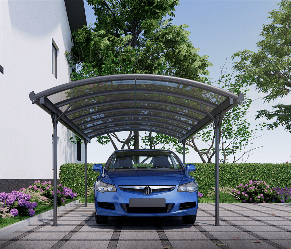 Carport 15 m² | 505 x 303 cm Singelbilsparkering Modern & elegant skyddslösning - Grå,Brons Metall