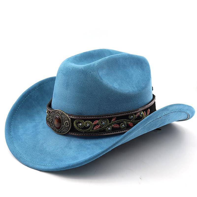 Vintage mockasin västerländsk cowboyhatt ull jazzhatt herr och dam etnisk stil höst och vinter filthatt bredbrättad hatt 56-58cm rosa