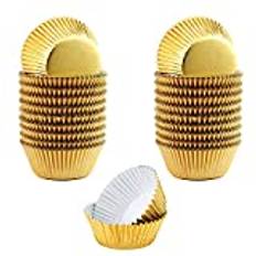 100 stycken muffinsformar papper av metallfolie, Ø 5 x 3 cm bakformar, muffinsformar fettsäker, för dessert bakning födelsedag bröllopsfest (guld)