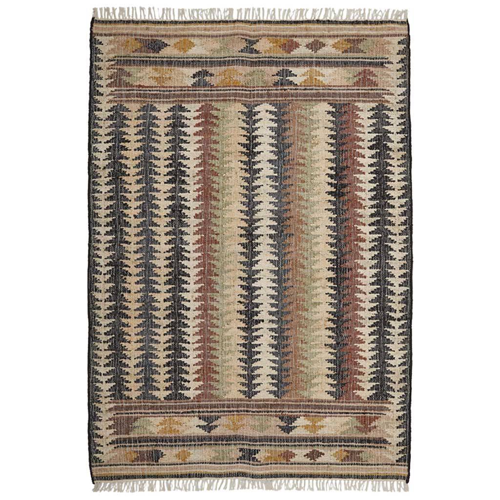 Fir Jute Kelim Gulvtæppe - Black/Brown/Beige - Liv Interior