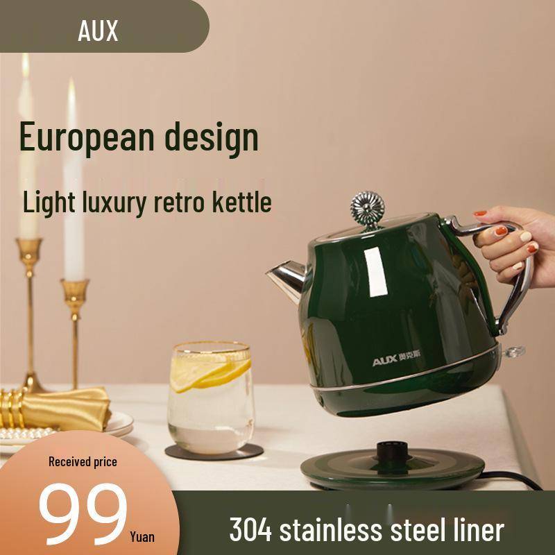 Retro elektrisk vattenkokare: Automatisk avstängning Rostfritt stål Design för hemmabruk