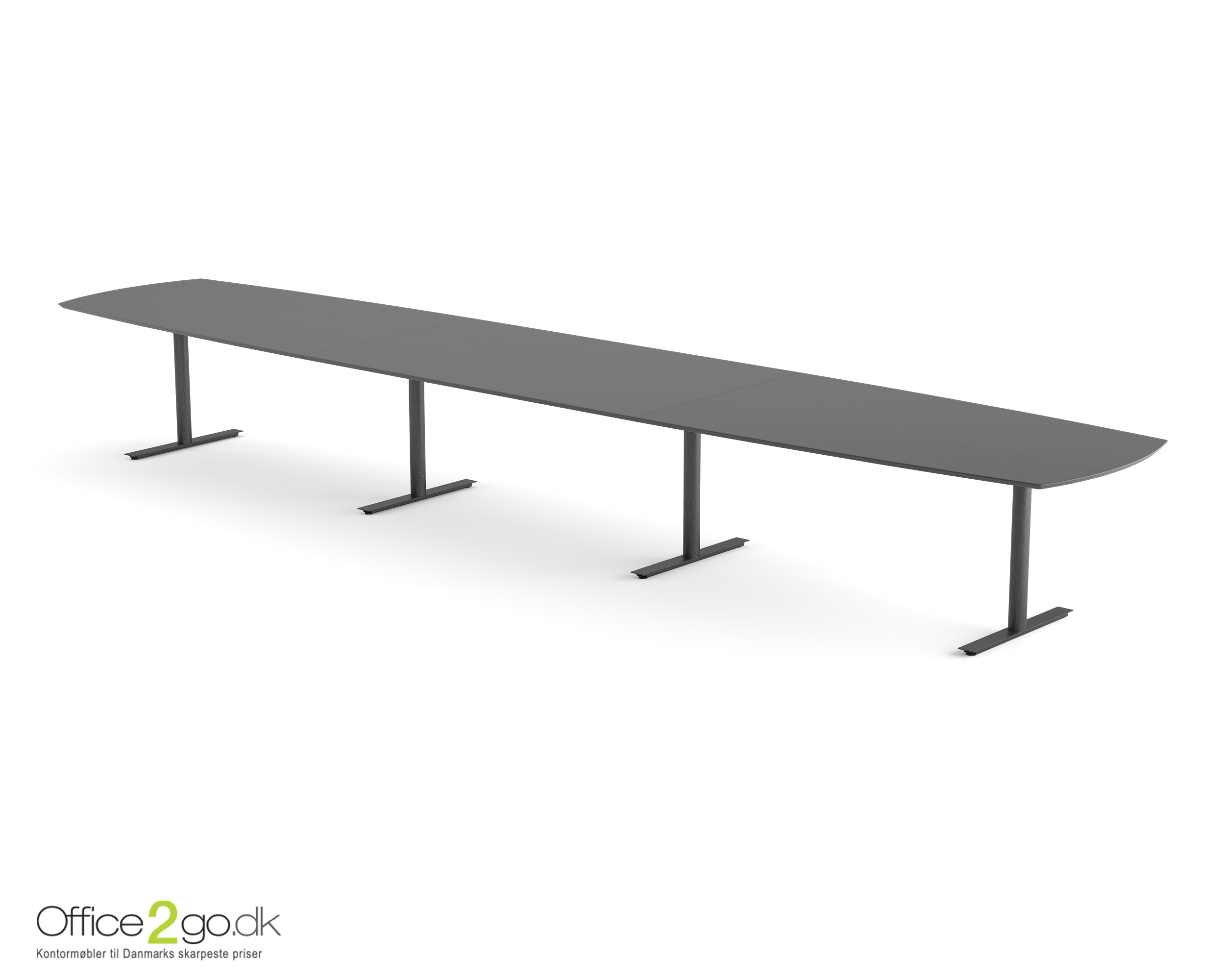 Inline mødebord (tøndeformet bordplade) - 560 cm - Sort