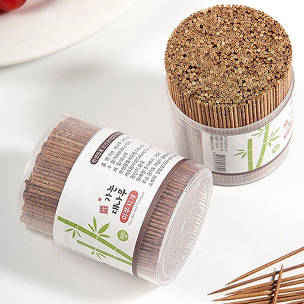 800 st Naturligt Bambu Tandrengöringsverktyg Enkelhuvud Tandpetare Karboniserad Bambu Tandpetare Hotell