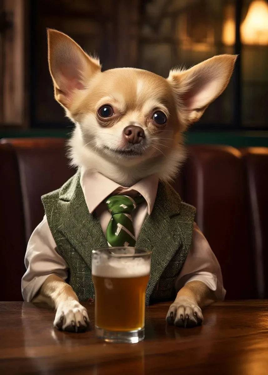 Poster med hundar i pubmiljö - Chihuahua / 30x40cm