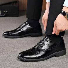 Men&#39;s Bright Plaid Print Lace-Up Formal Dress Shoes, Fashion Wedding/Business Shoes - Black - CN39,CN40,CN41,CN42,CN43,CN44,CN45,CN46,CN47