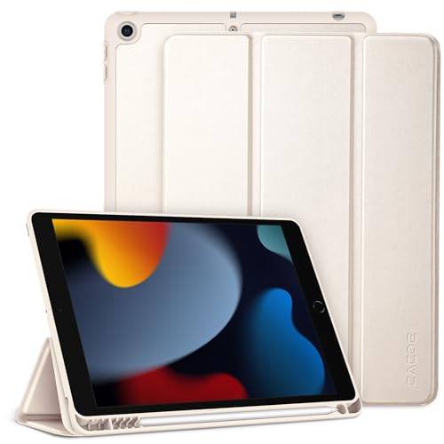 CACOE Skal för iPad 9/8/7 Generationen med Pennhållare 10,2 Tum Modell 2021/2020/2019, Ultratunt Skyddsfodral av TPU med Stativfunktion, Kompatibel med iPad 10.2, Polarstjärna