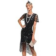 VILOREE 1920-talsklänning för kvinnor, fransklänning, Charleston-klänning, Gatsby, paljetter, cocktail, avslutningsbalklänning, fest, kostym, klänning, Svart (53), XXL