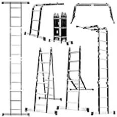 Excel-aluminiumstege, kombinationsstege, 4 x 3 slitbanor, multifunktion, 12 slitbanor, 3,5 m, slitstark med 2 ställningsplattformar