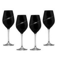 Black New Pen Hvidvinsglas med Swarovski krystaller - 4 stk.