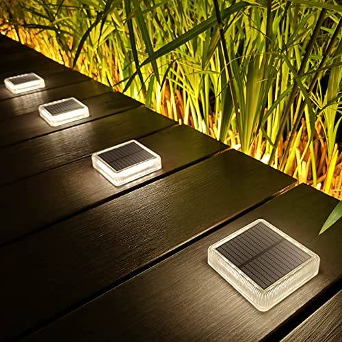 Lacasa Sollampor Utomhus Trädgård, 4 Pack Solterrasslampor Soldrivna LED-steglampor Naturvitt 4000K, IP68 Vattentäta Solar Lampor Landskap Vägbelysning Auto På/Av Trädgårdslampor för Uteplats Däck