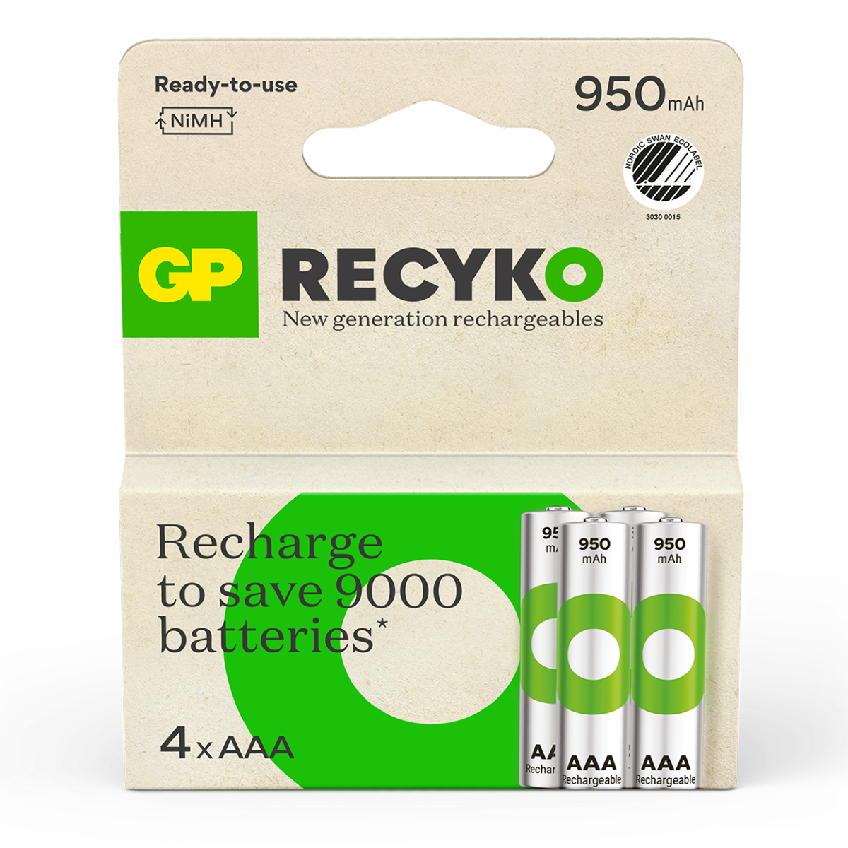 Uppladdningsbart batteri GP ReCyko AAA med 950 mAh - 4-pack