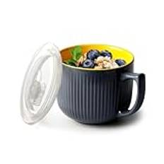 NUTRIUPS Soppskål i mikrovågsugn med handtag, 900 ml ramen-skål med lock, stor soppmugg, grå kopp för nudel, gröt (grå)