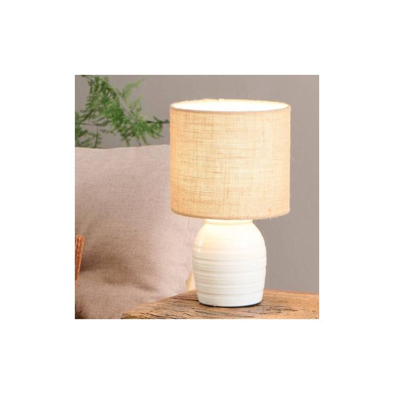 Bordlampe m/ hvid keramikfod & juteskærm - Ib laursen H: 32