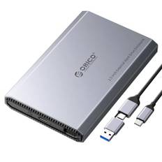 ORICO Aluminium Festplattengehäuse 2,5 Zoll USB-C 3.2 6Gbps Externes SSD Gehäuse für 2,5" SATA HDD SSD Maximal 6TB mit USB C/A 2-in-1 Kabel, Unterstützt UASP (DD25C3)