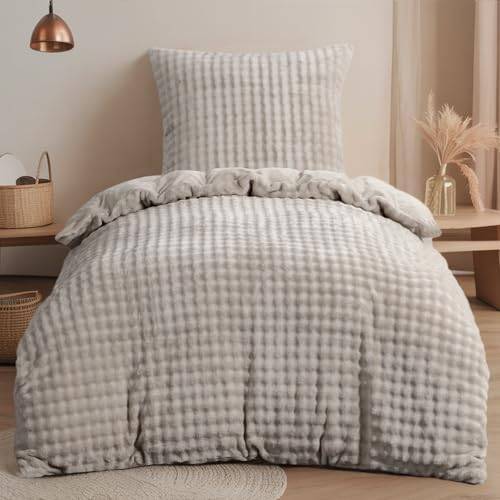 RUIKASI Winter Plüsch Bettwäsche 135 x 200 Flanell 2teilig Beige, Oeko-TEX