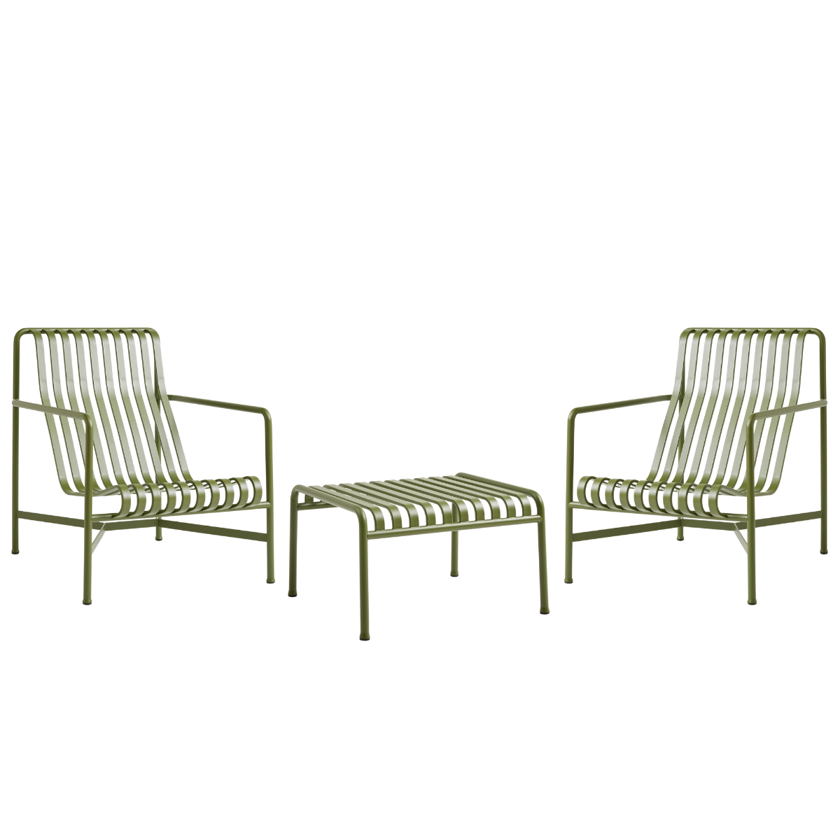 HAY Palissade Sæt 2 x Lounge Chair High og en Ottoman - Olive