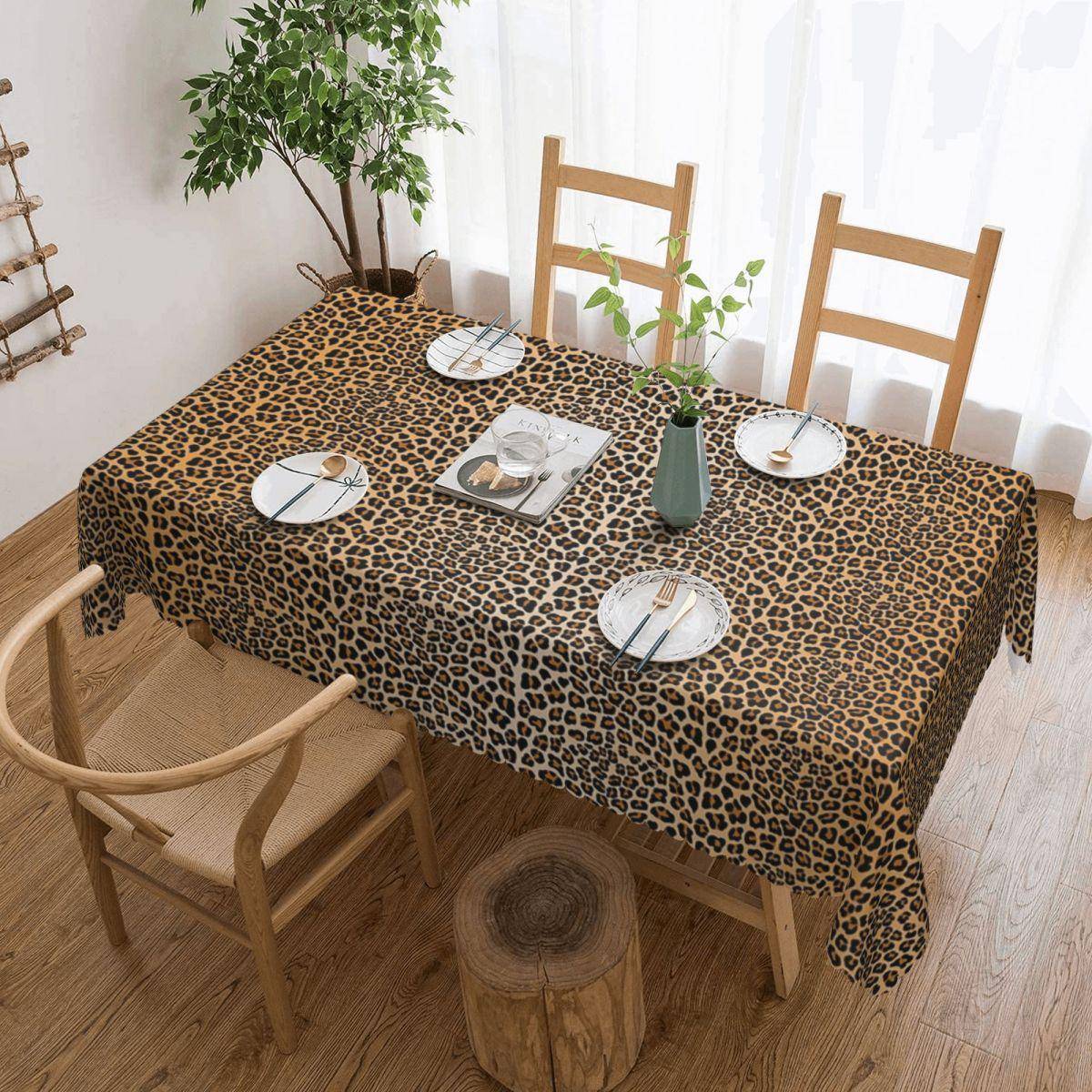 Leopardmönster Anpassad Rektangulär Duk Vattentät Bordskydd för Middagsevenemang Bordsduk