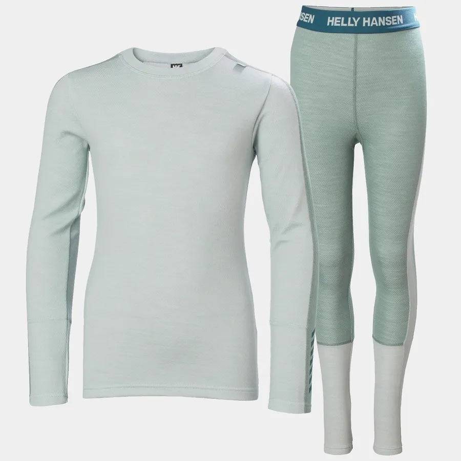 Helly Hansen Juniors' LIFA® Merino Midweight Base Layer Set Skiundertøj Børn - Green Mist - Green Mist / 128 cm / 8 år