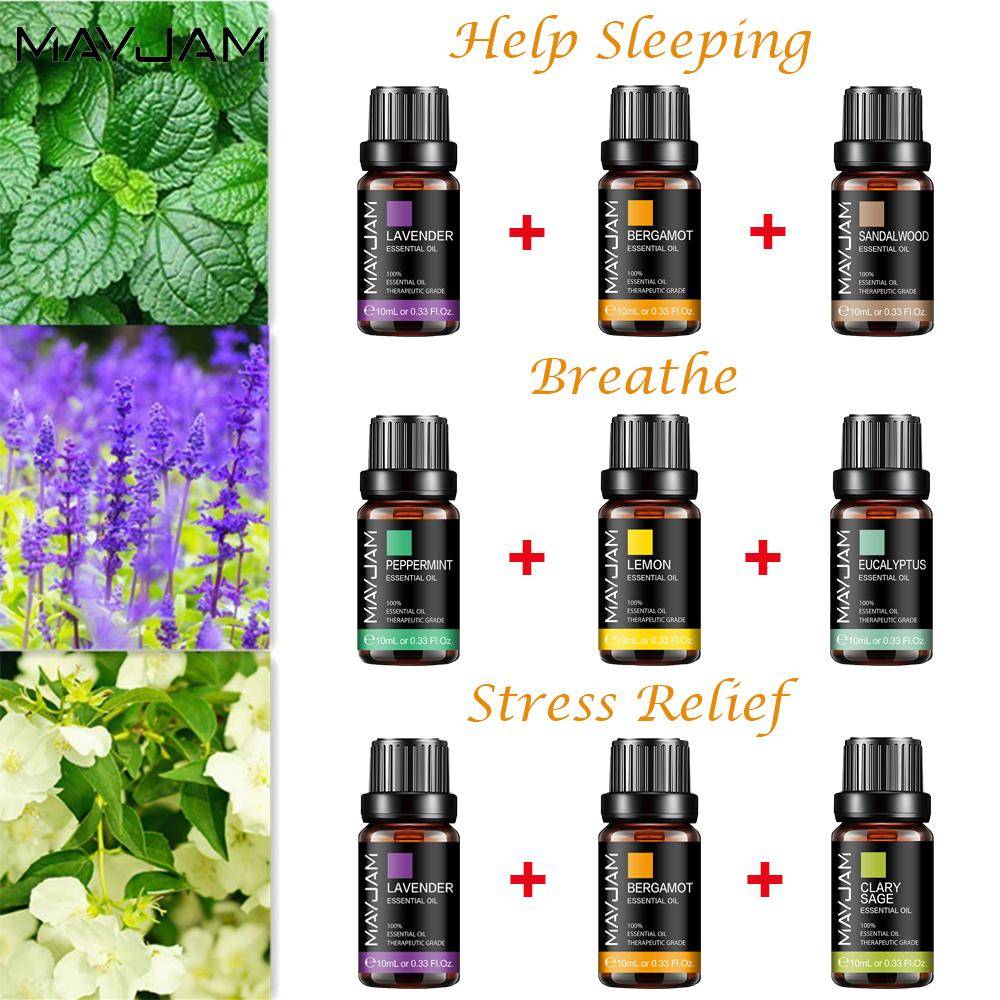 MAYJAM 3st/4st Eterisk olja Set Hjälp Sova Stresslindring Air Fresh Diffuser Citron Lavendel Rose eterisk olja Aromaterapi DIY Parfym