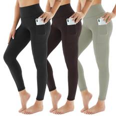 AMIYOYO Sport Leggings Damen mit Tasche High Waist Leggins Blickdicht Sporthose Bauchweg Sportleggins Lang Dehnbar Hose Yoga für Gym Fitness 3er Pack