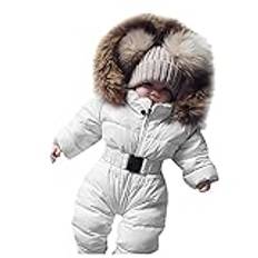 Generisk Onesie barn, sparkbyxor nyfödda fluffiga ytterkläder vindtät med huva tjocka kläder bomull bekväma ytterkläder barn onepiece jumpsuit dragkedja softshelljacka, Vit, 90