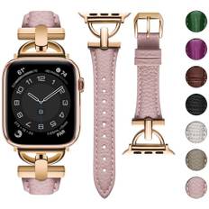 wutwuk Kompatibel med Apple Watch-armband 42 mm, 44 mm, 45 mm, 49 mm, D-format metallspänne, äkta läder, iWatch rem för iwatch Ultra/SE (2)/9/8/7/6/5/4/3/2/1-42 mm, 44 mm, 45 mm, 49 mm - rosa +