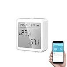 Akin Smart termometer hygrometer WiFi+Bluetooth temperatur- och fuktighetssensor med bakgrundsbelysning för inomhus/utomhus, Tuya/Smart Life APP-kontroll kompatibel med Alexa/Google Assistant