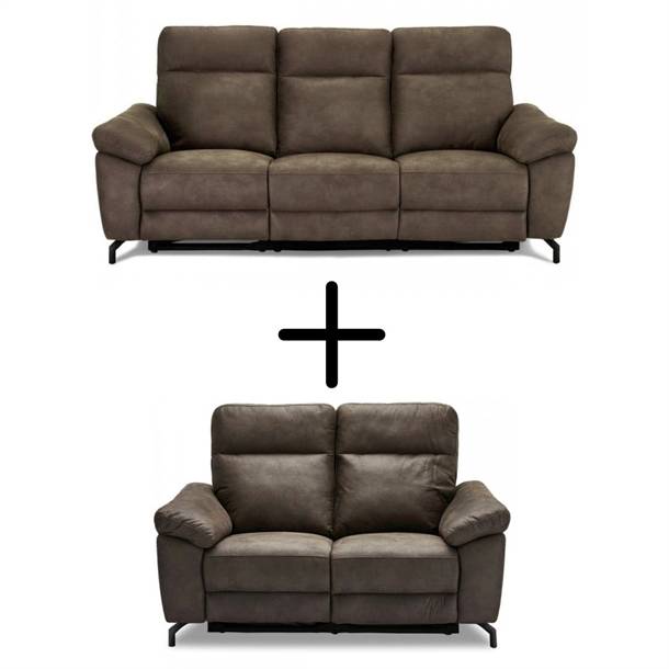 Dallas 3+2 pers. sofa - 4 reclinere - Taupe mikrofiber stof - Mål: 222 x 162 cm.