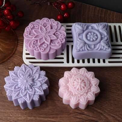 3D Circular Flower Tvål Silikonform Klassiska mönster Rund Blomstvål Ljus Hartstillverkningsverktyg DIY Handgjord present - Vitt (blomtvålform 1,blomtvålform 2,blomtvålform 3,blomtvålform 4)