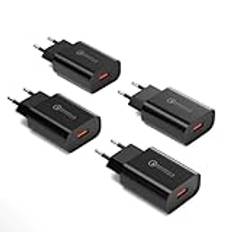 4 Pack USB-Laddare, 18W Quick Charge 3.0 Snabbladdare Strömadapter 3A Laddningsadapter för Samsung Galaxy S23/S22/S21/S20/S10/S9/S8/A&M-serien, Phone, iPad, Huawei, Xiaomi, HTC, LG och mer