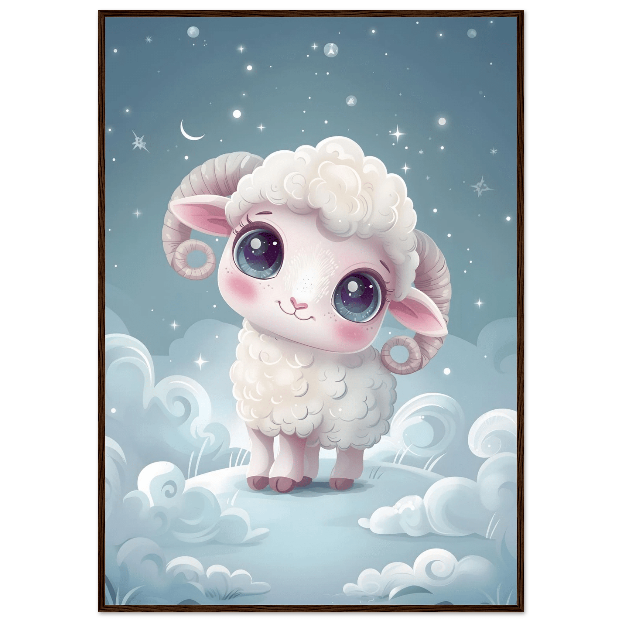 Fårposter-70x100 cm / 28x40″ / Med ram / Mörkt trä