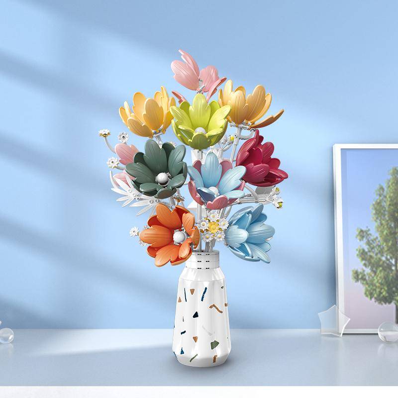 Lotus Magnolia Bukett Byggklossar Evig Blomma DIY Heminredning Gåva till Alla Hjärtans Dag Jul blue