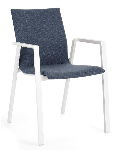 4 x Havestole med armlæn i aluminium og olefin/textilene H83 cm - Hvid/Blå
