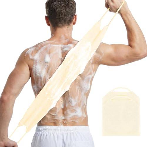 LOPHE Ryggskrubb, Body Scrubber Loofah African Net Sponge för kroppsskrubbning, dubbelsidig badborste rygg tvätthjälpmedel för att ta bort död hud, krämvit, 1 ps