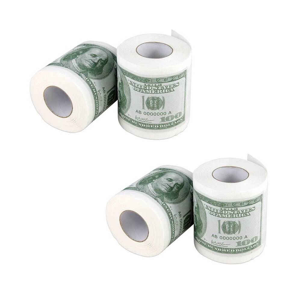 Pengar Toalettpappersrullar Badrumspapper Nyhet 100 Dollarsedlar Valuta Toalettpapper - Paket med 4