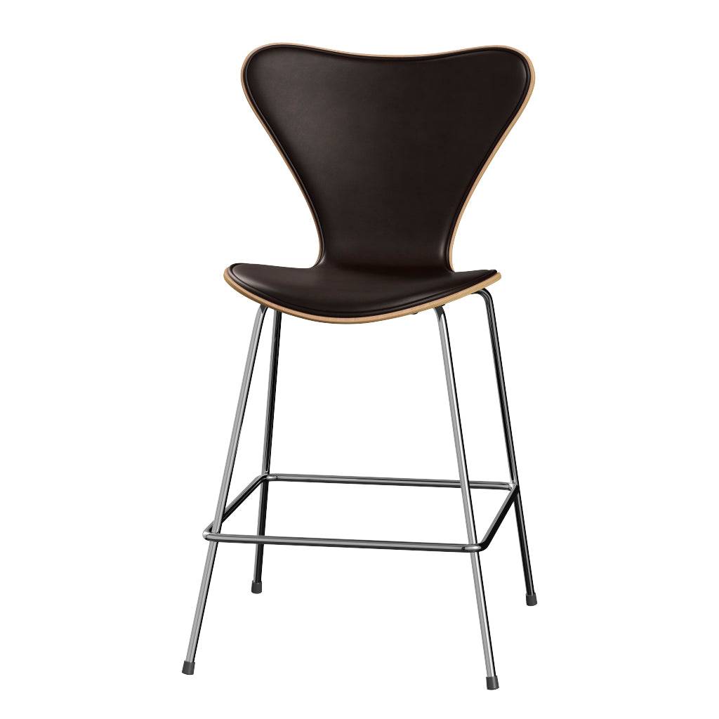 Fritz Hansen - 3187 lav barstol, naturfiner og forsidepolstret i Grace læder Bøg - Mørk brun læder - Krom stel - Jacobsen Plus