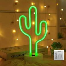 1 st livlig kaktus, kaktus LED skrivbordsneonljus / nattlampa / atmosfärsljus, dekorativ växtformad lampa, grön belysning växtdekor, lämplig för multi (Cactus Neon Light - USB-batteri dubbel användning)