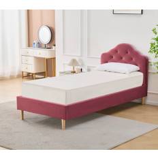 Lemings sängram med sänggavel - Rosa sammet - 90 x 200 cm