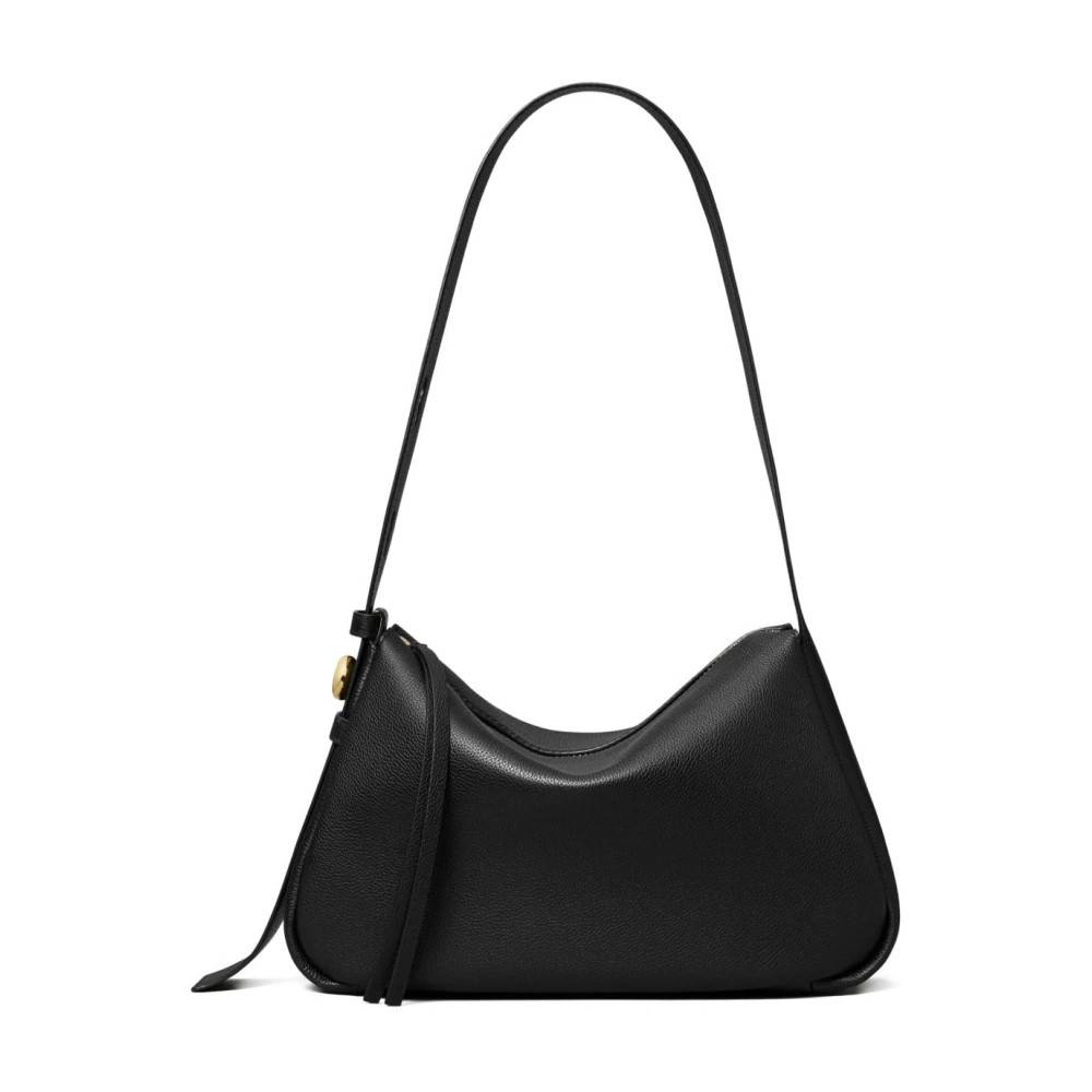 Tory Burch Sort læder skuldertaske med lynlås - Tasker - Dame - Sort - ONE SIZE - Uld