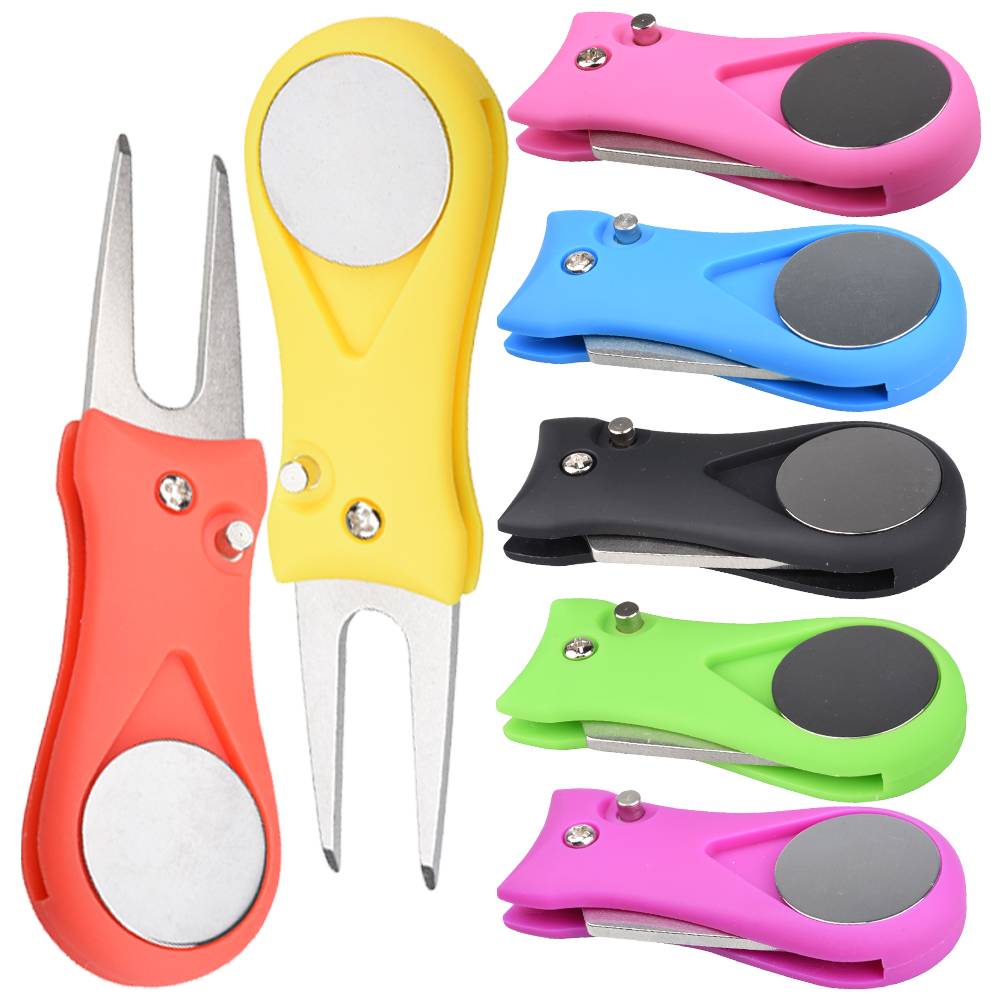 1PCS Foldable Golf Divot Repair Tool with Ball Marker - Switchblade Style Pitch Fork & Groove Cleaner Portable Golf Accessories