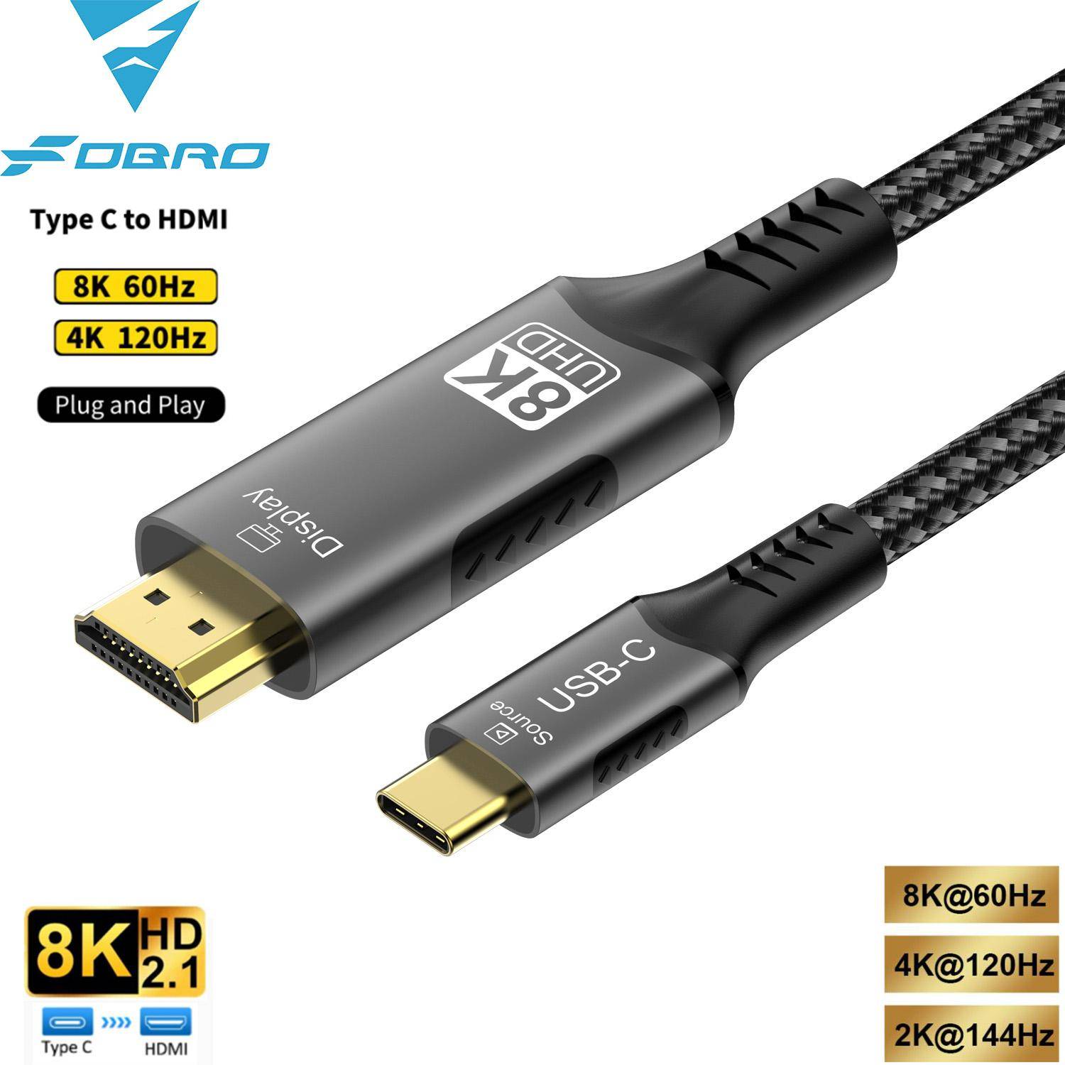 USB C till HDMI-kabel 8K@60Hz 4K@120Hz Typ C till HDMI-kompatibel HDTV-kabel för TV-omvandlare MacBook Air iPad USB-C HDMI-adapter