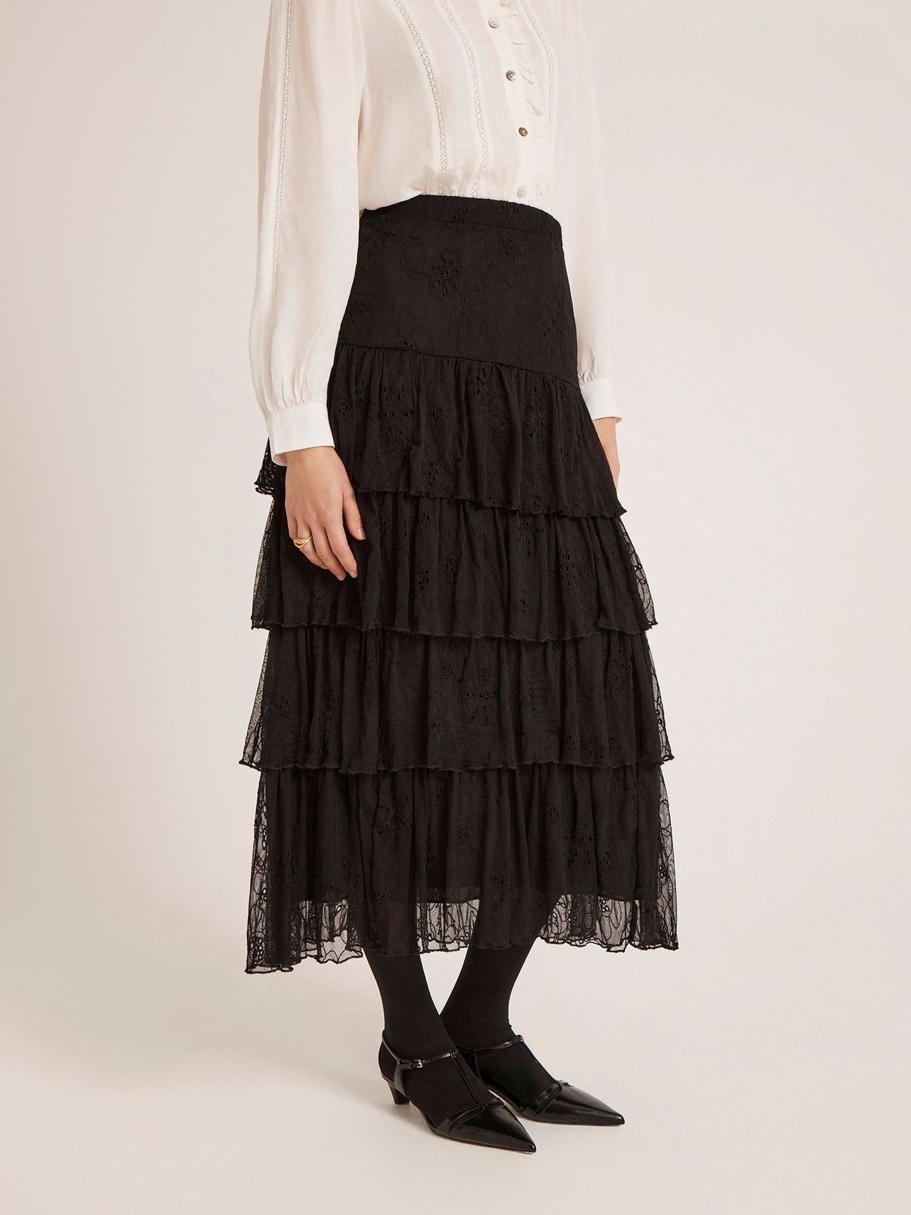 Finery Finery Black Elisa Mesh Midi Tiered Skirt - EU 36 (UK 8)