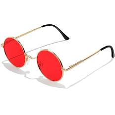 KANASTAL Röda Solglasögon Polariserade Herr Dam Runda Kvinnor Sol Glasögon Retro Hippie Steampunk Halloween Cosplay Gold Red Round Polarized Sunglasses Men Women UV400 - Röda Linser Guldbåge