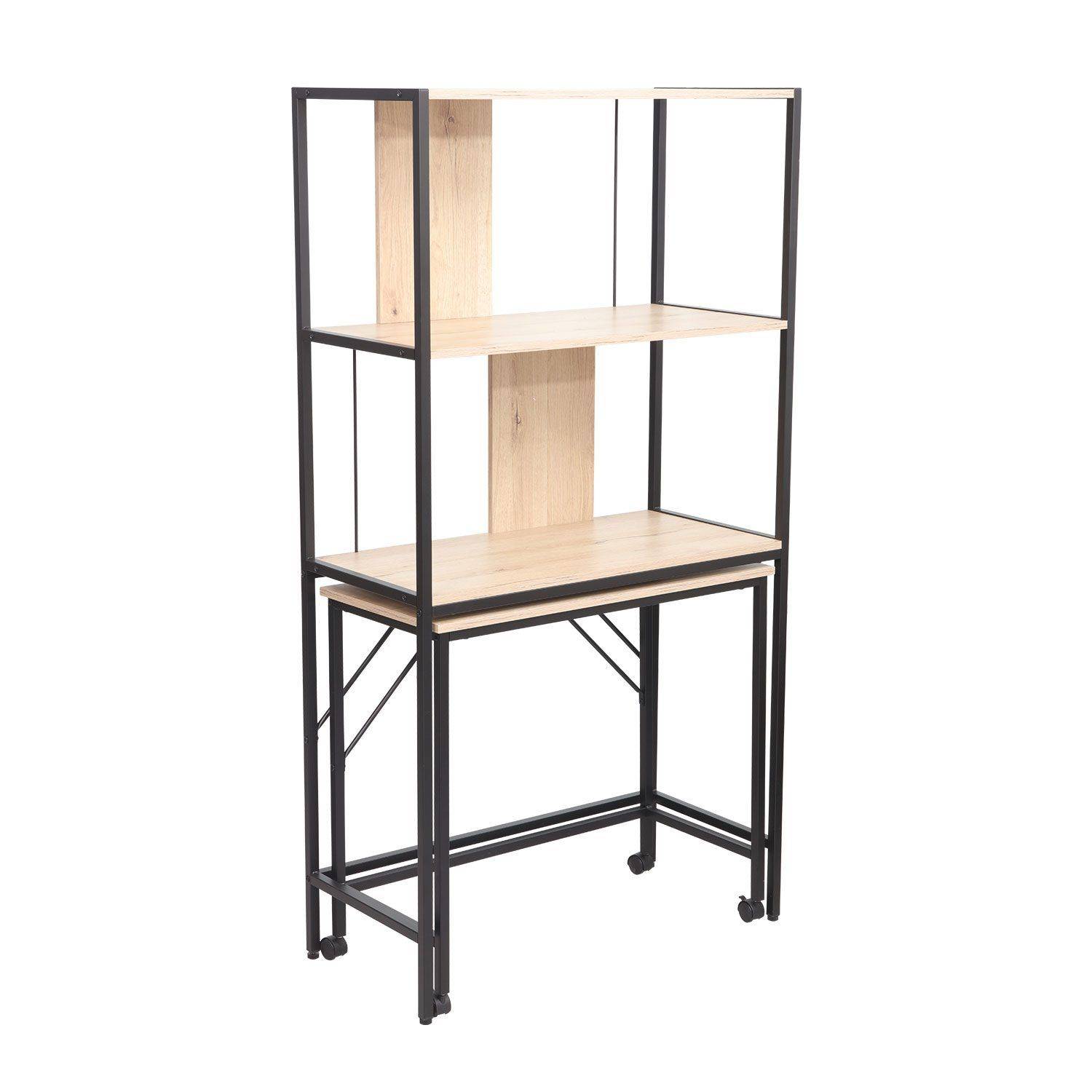 Skrivbord/hylla Lester 84x40x160 cm melamin - ljust trä / svart Skrivbord Svart,Brun Metall
