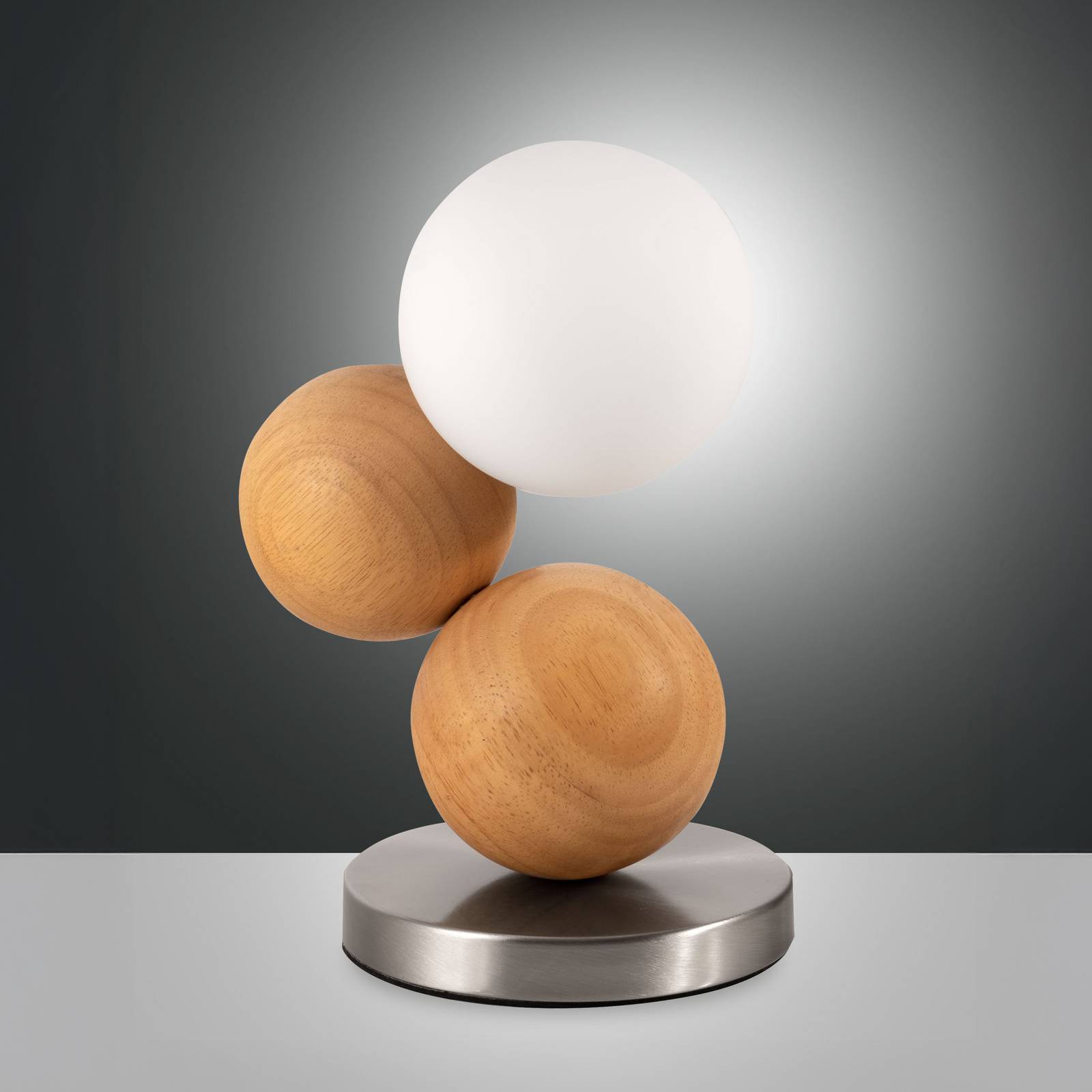 Fabas Luce Bordslampa Micky, dimbar, Ljust trä, Vardagsrum / matsal, Trä, Modern, Bordslampa