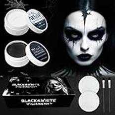 140 g Halloweensmink svartvit (70 g per styck) med 2 penslar 2 pudertofsar, ansiktsfärg halloween make-up, för teatersmink skelett, zombie vampyr smink karnevalsmink