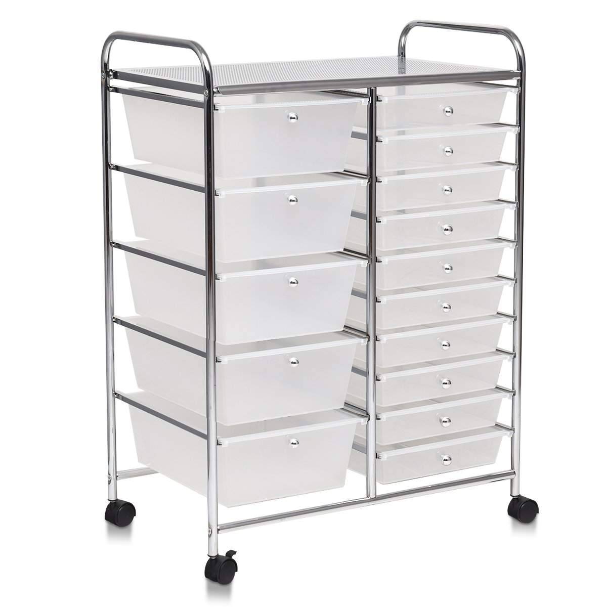 Vagn med 15 stapelbara lådor Rullbehållare sidovagn med 15 lådor Färgad/Svart 63 x 37 x 87 cm-Transparent