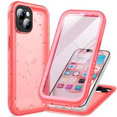 Cozycase Vattentätt fodral för iPhone 13, 360 graders komplett skydd, utomhus, stötsäkert pansarfodral/skal/bumper, IP68-vattentätt, dammtätt, mobiltelefonfodral med kameraskydd - rosa