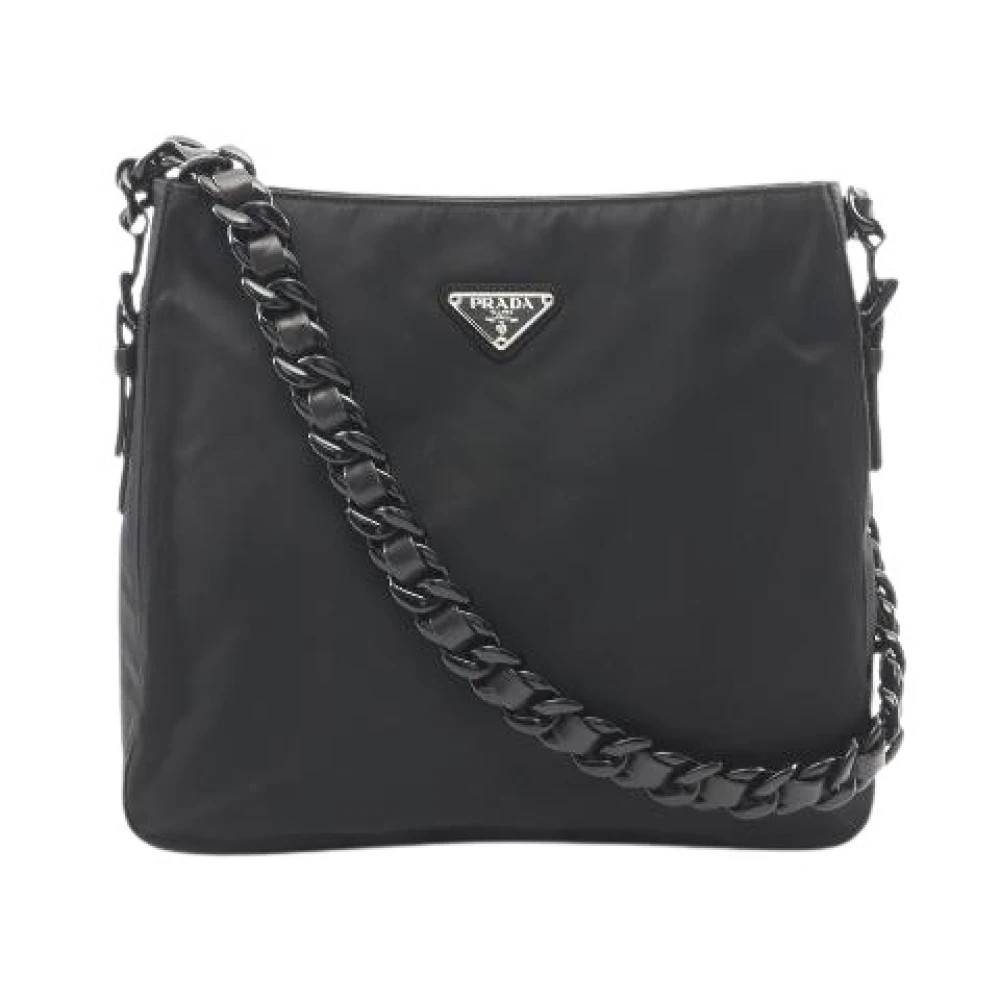Prada Vintage Pre-owned Tessuto Bacheli Nylon Læder Skuldertaske - Vintage - Dame - Sort - ONE SIZE - Uld